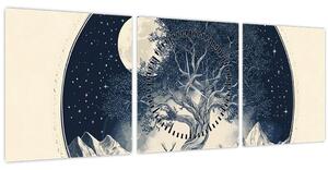 Obraz - Magický strom s jelenem I. (s hodinami) (90x30 cm)