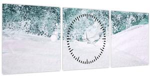 Obraz - Tyrkysová abstrakce (s hodinami) (90x30 cm)