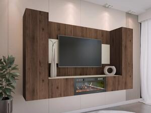 Obývací stěna s krbem Cypria V, Barvy: ořech okapi / ořech okapi + travertín 5903211533761