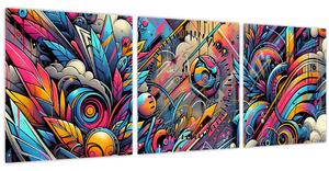 Obraz - Pestrobarevné graffiti (s hodinami) (90x30 cm)