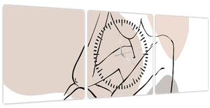 Obraz - Woman body line art N⁰1 (s hodinami) (90x30 cm)