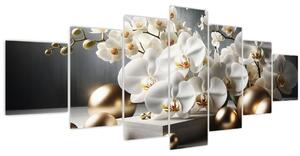 Obraz - Orchidej a zlaté koule (210x100 cm)