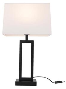 ACA Lighting hranatá stolní lampa DENNIS černý kov bílé textilní stínítko 1xE27 MT240515