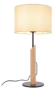 ACA Lighting stolní lampa CLIFF černý kov, dřevo a béžové textilní stínítko 1xE27 MT21585
