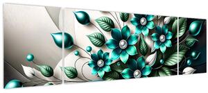 Obraz - 3D tyrkysové květy (170x50 cm)