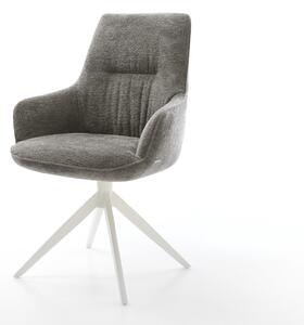 DELIFE Jídelní židle Zelia-Flex s područkami bouclé měkký tmavě béžová křížová podnož široká bílá otočná 360° houpací funkce taštičkové pružiny