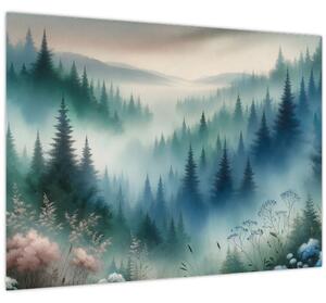 Obraz - Lesní krajina s mlhou (70x50 cm)