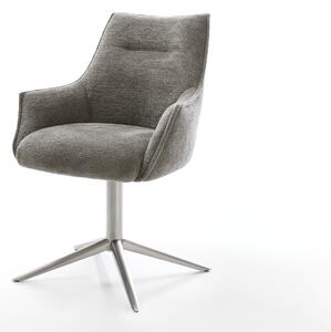 DELIFE Jídelní židle Alja-Flex s područkami bouclé měkký tmavě béžová křížová podnož nerezová ocel 360° otočný houpací funkce taštičkové pružiny