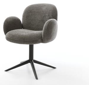DELIFE Jídelní židle Nube-Flex s područkami bouclé měkký tmavě béžová křížová podnož černá 360° otočný houpací funkce taštičkové pružiny
