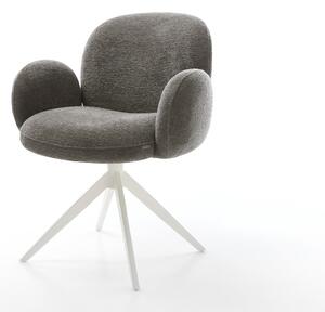 DELIFE Jídelní židle Nube-Flex s područkami bouclé měkký tmavě béžová křížová podnož široká bílá otočná 360° houpací funkce taštičkové pružiny