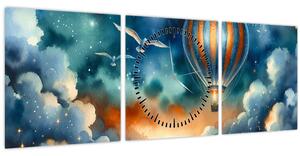 Obraz - Let noční oblohou (s hodinami) (90x30 cm)