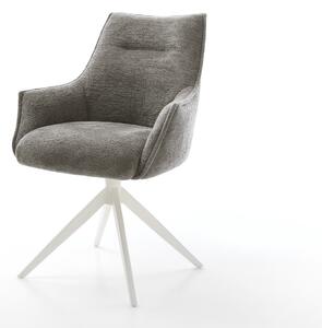DELIFE Jídelní židle Alja-Flex s područkami bouclé měkký tmavě béžová křížová podnož široká bílá 360° otočný houpací funkce taštičkové pružiny