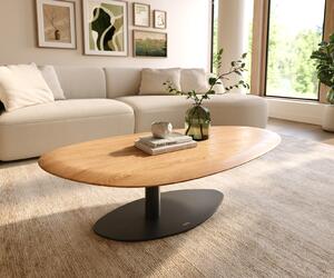DELIFE Konferenční stolek Edge oválný 140x75 cm dub přírodní kulatá hrana Vibany kov černá
