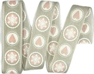 Vánoční stuha PINK SNOWFLAKES 25mm x 2m (8,50 Kč/m)