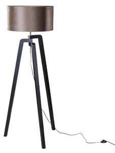 Stojací lampa černá s hnědým sametovým stínítkem 50 cm - Puros