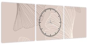 Obraz - Béžové listy N⁰6 (s hodinami) (90x30 cm)