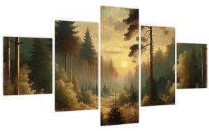 Obraz - Slunce zářící lesem (125x70 cm)