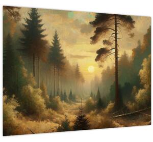 Obraz - Slunce zářící lesem (70x50 cm)