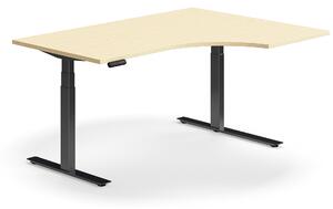 AJ Produkty Výškově nastavitelný stůl QBUS, rohový, 1600x1200 mm, černá podnož, bříza