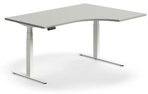 AJ Produkty Výškově nastavitelný stůl QBUS, rohový, 1600x1200 mm, bílá podnož, světle šedá
