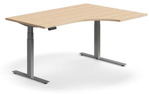 AJ Produkty Výškově nastavitelný stůl QBUS, rohový, 1600x1200 mm, stříbrná podnož, dub