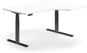 AJ Produkty Výškově nastavitelný stůl QBUS, rohový, 1600x1200 mm, černá podnož, bílá