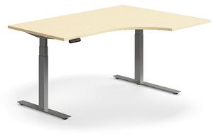 AJ Produkty Výškově nastavitelný stůl QBUS, rohový, 1600x1200 mm, stříbrná podnož, bříza
