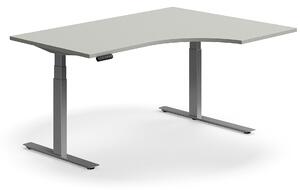 AJ Produkty Výškově nastavitelný stůl QBUS, rohový, 1600x1200 mm, stříbrná podnož, světle šedá