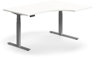 AJ Produkty Výškově nastavitelný stůl QBUS, rohový, 1600x1200 mm, stříbrná podnož, bílá