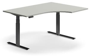 AJ Produkty Výškově nastavitelný stůl QBUS, rohový, 1600x1200 mm, černá podnož, světle šedá