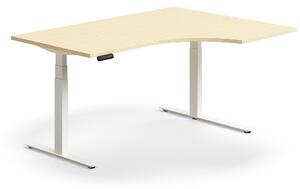 AJ Produkty Výškově nastavitelný stůl QBUS, rohový, 1600x1200 mm, bílá podnož, bříza
