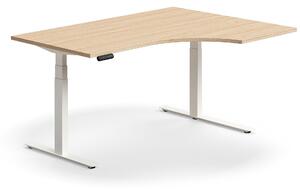 AJ Produkty Výškově nastavitelný stůl QBUS, rohový, 1600x1200 mm, bílá podnož, dub