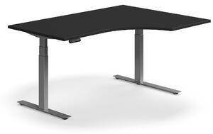 AJ Produkty Výškově nastavitelný stůl QBUS, rohový, 1600x1200 mm, stříbrná podnož, černá
