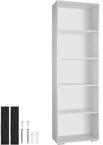 Tectake Regál na knihy Lexi – 5 přihrádek 60x30x190cm - bílá