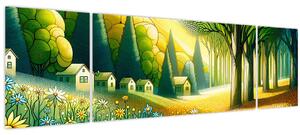 Obraz - Vesnice ve žluto-zelené (170x50 cm)