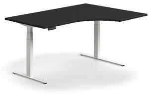 AJ Produkty Výškově nastavitelný stůl QBUS, rohový, 1600x1200 mm, bílá podnož, černá
