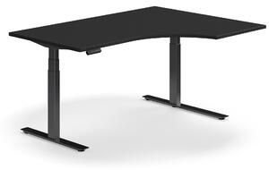 AJ Produkty Výškově nastavitelný stůl QBUS, rohový, 1600x1200 mm, černá podnož, černá