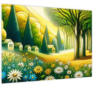 Obraz - Vesnice ve žluto-zelené (70x50 cm)