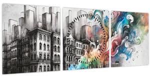 Obraz - Industriální život (s hodinami) (90x30 cm)