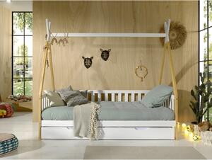 Bílá domečková dětská postel z borovicového dřeva s úložným prostorem 90x200 cm TIPI – Vipack