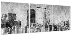 Obraz - Coffee art city (s hodinami) (90x30 cm)
