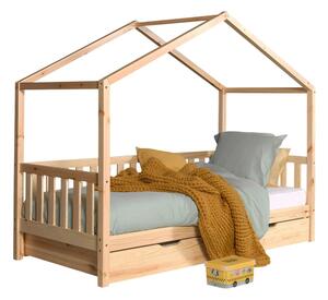 Domečková dětská postel z borovicového dřeva s výsuvným lůžkem a úložným prostorem v přírodní barvě 90x200 cm DALLAS – Vipack
