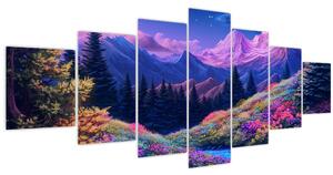 Obraz - Fialová krajina v úplňku (210x100 cm)