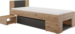 Kondela Postel UNIS s úložným prostorem, 90x200, dub artisan/antracit