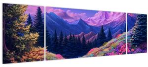 Obraz - Fialová krajina v úplňku (170x50 cm)