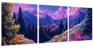 Obraz - Fialová krajina v úplňku (s hodinami) (90x30 cm)