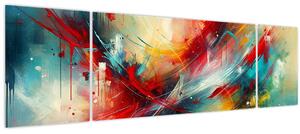 Obraz - Abstrakce s červenou (170x50 cm)