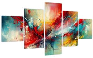Obraz - Abstrakce s červenou (125x70 cm)