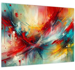 Obraz - Abstrakce s červenou (70x50 cm)