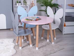 Kulatý dětský stůl ze dřeva - Růžová